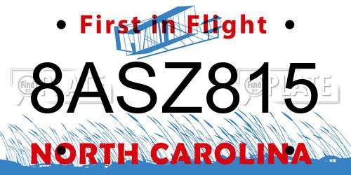 8ASZ815 North Carolina License Plate