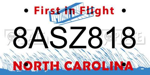 8ASZ818 North Carolina License Plate