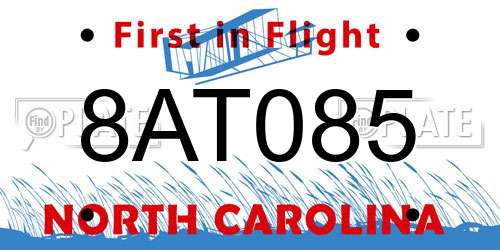 8AT085 North Carolina License Plate