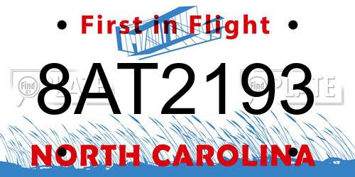 8AT2193 North Carolina License Plate