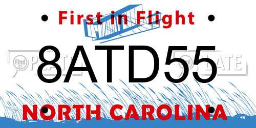 8ATD55 North Carolina License Plate