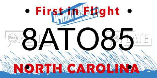 8ATO85 North Carolina License Plate