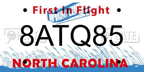 8ATQ85 North Carolina License Plate