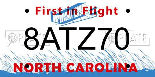 8ATZ70 North Carolina License Plate