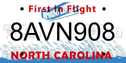 8AVN908 North Carolina License Plate