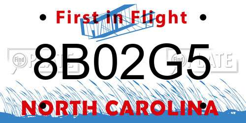 8B02G5 North Carolina License Plate