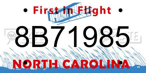 8B71985 North Carolina License Plate