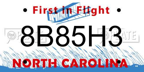 8B85H3 North Carolina License Plate