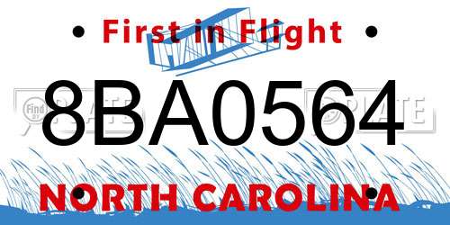 8BA0564 North Carolina License Plate