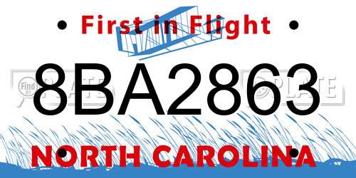8BA2863 North Carolina License Plate