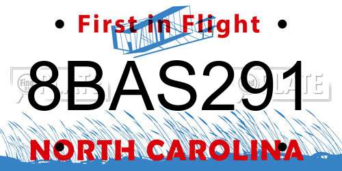 8BAS291 North Carolina License Plate