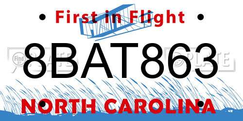 8BAT863 North Carolina License Plate