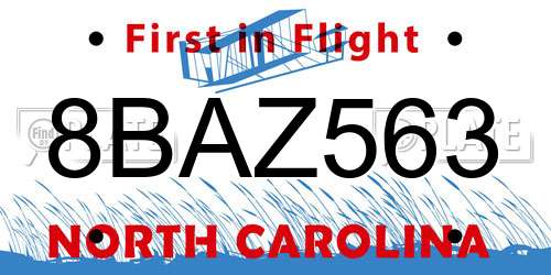 8BAZ563 North Carolina License Plate