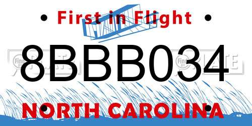 8BBB034 North Carolina License Plate