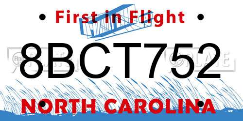 8BCT752 North Carolina License Plate