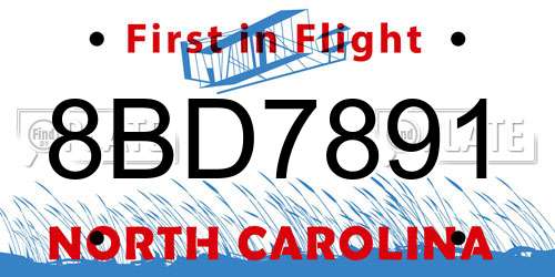 8BD7891 North Carolina License Plate