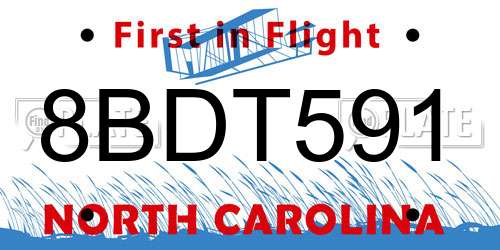 8BDT591 North Carolina License Plate