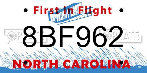 8BF962 North Carolina License Plate