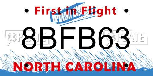 8BFB63 North Carolina License Plate