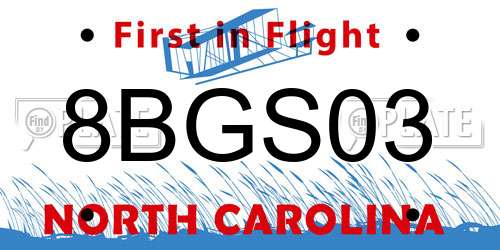 8BGS03 North Carolina License Plate