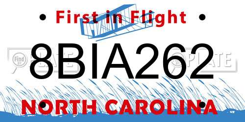 8BIA262 North Carolina License Plate