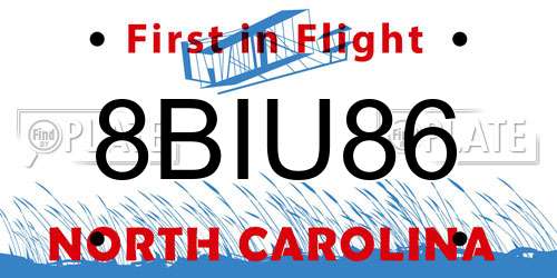 8BIU86 North Carolina License Plate