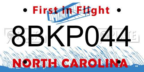 8BKP044 North Carolina License Plate