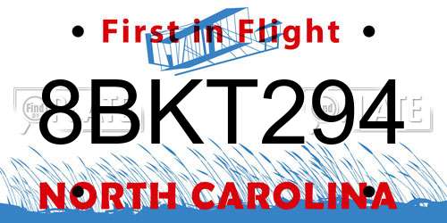 8BKT294 North Carolina License Plate