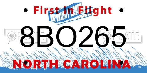 8BO265 North Carolina License Plate