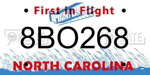 8BO268 North Carolina License Plate