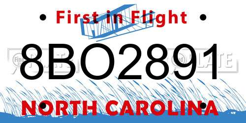 8BO2891 North Carolina License Plate