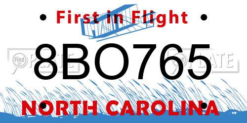 8BO765 North Carolina License Plate