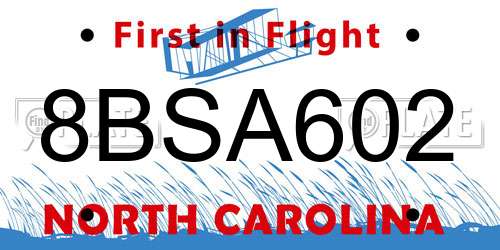 8BSA602 North Carolina License Plate