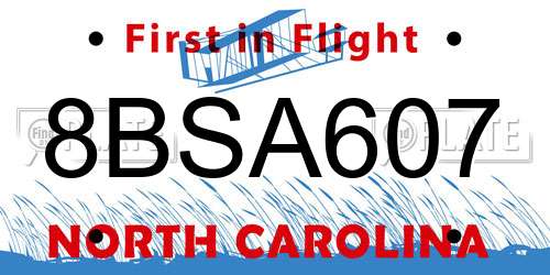 8BSA607 North Carolina License Plate
