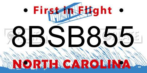 8BSB855 North Carolina License Plate