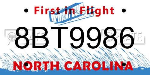 8BT9986 North Carolina License Plate