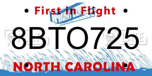 8BTO725 North Carolina License Plate