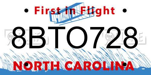 8BTO728 North Carolina License Plate