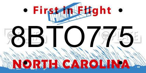 8BTO775 North Carolina License Plate