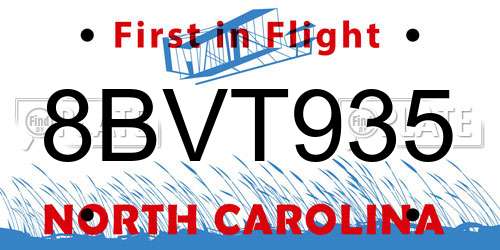 8BVT935 North Carolina License Plate