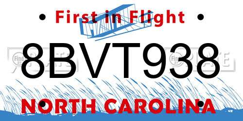 8BVT938 North Carolina License Plate
