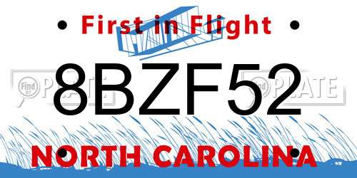 8BZF52 North Carolina License Plate