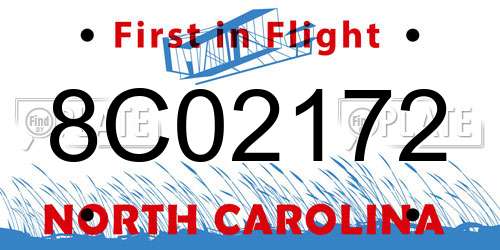 8C02172 North Carolina License Plate