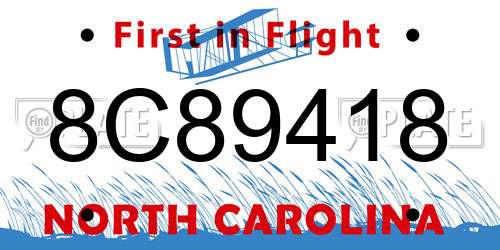 8C89418 North Carolina License Plate