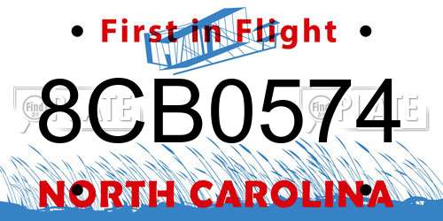 8CB0574 North Carolina License Plate