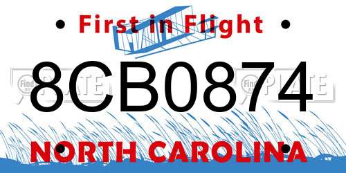 8CB0874 North Carolina License Plate