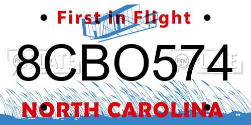 8CBO574 North Carolina License Plate