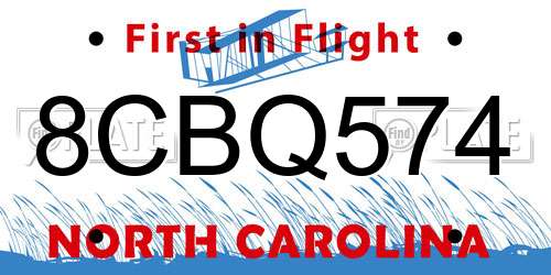 8CBQ574 North Carolina License Plate