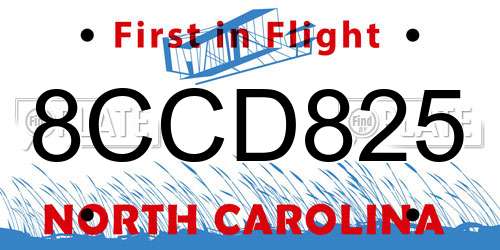 8CCD825 North Carolina License Plate
