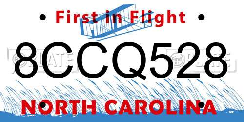 8CCQ528 North Carolina License Plate